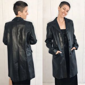 Kenneth Cole Reaction Black Leather Trench Coat